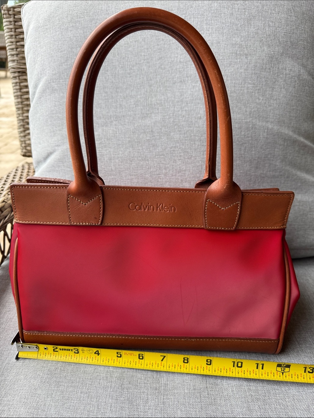 Calvin Klein Red and Brown Satchel Tote